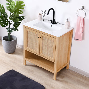 Jasper Rattan Modern Coastal 2-Shelf Bath Vanity Cabinet Only (Sink Basin Not Included)